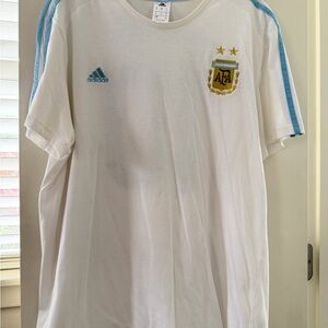 Adidas White Tee with Light Blue Accents